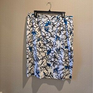 Calvin Klein Elegant Floral Pencil Skirt with Blue Accents Sz 12